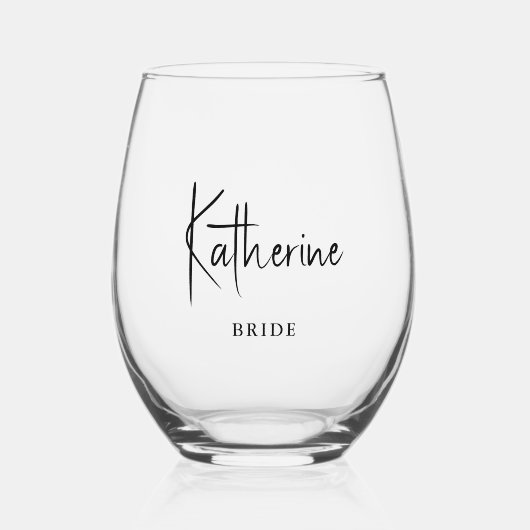Stilschrift "Bride" Personalisiert Weinglas Ohne Stiel (Vorderseite)