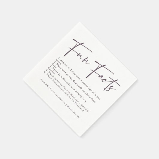 Stilschrift | Lila Color Swatch Fun Fakten Serviette (Ecke)