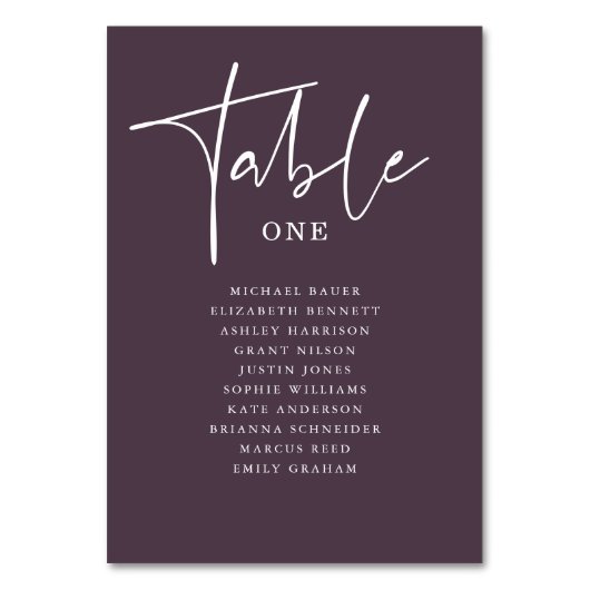 Stilschrift | Moderne Sitzkarte für Hochzeitstisch Tischnummer (Vorderseite)