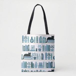 Stilsich blaue Volkskunstbücher & Katzenliebhaber Tasche