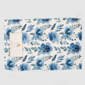 Stilsich blaue Wasserfarben-Blumen-Monogramm Golfhandtuch (Horizontal)
