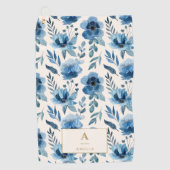 Stilsich blaue Wasserfarben-Blumen-Monogramm Golfhandtuch (Vorderseite)