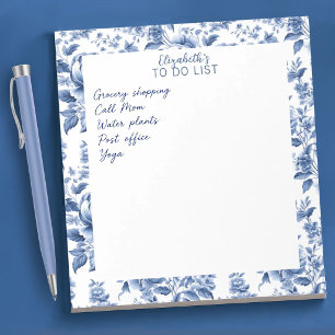 Stilsich blaue weiße Vintage-Rosen-Blume Notizblock