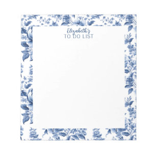 Stilsich blaue weiße Vintage-Rosen-Blume Notizblock