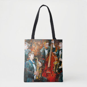 Stilsichere Jazzband spielt Musik auf der Bühne, h Tasche