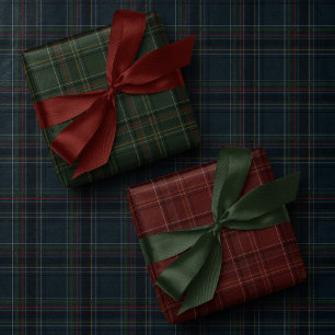 Stilsicherer dunkler, reicher karierter Weihnachts Geschenkpapier Set