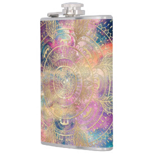Stilsicherer goldener Mandala-farbiger Wassernebel Flachmann