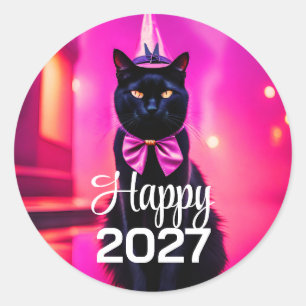Stilsicherer schwarzer Kater 2027 Wünsche Runder Aufkleber