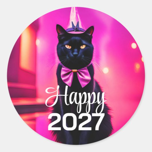 Stilsicherer schwarzer Kater 2027 Wünsche Runder Aufkleber (Vorderseite)