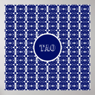 Stilsicheres Navy Blau und Weiß Tao Kalligrafie Poster