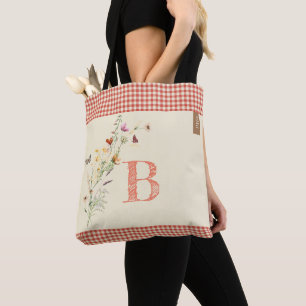 Stilsvolle Aquarell-Wildblumen gelb Gingham Boho Tasche