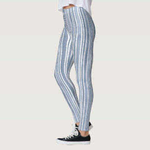Stilsvolle blaue handgemalte gestreifte Yoga-Übung Leggings