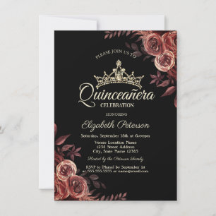 Stilsvolle dunkelrote Rosen gothische Quinceañera Einladung