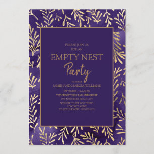 Stilsvolle lila-goldene Blätter Empty Nest Party Einladung