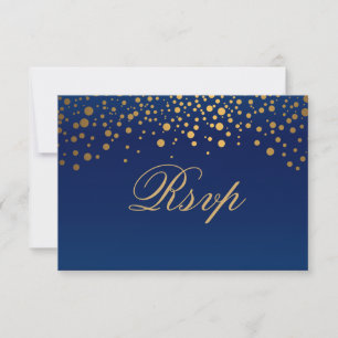 Stilsvolle Navy Blau- und Konfetti-Gold-Punkt-Hoch RSVP Karte