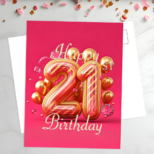 Stilsvolle rosa und goldene 21. Geburtstagsfeier Postkarte