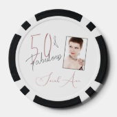 Stilvoll 50 & fabelhaftes Pink & Black Foto Geburt Pokerchips (Rückseite)