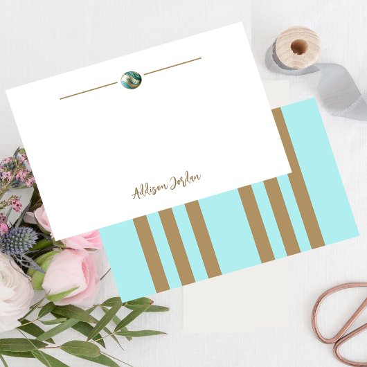 Stilvoll Abstraktes Gold & Aquamarin Orb Mitteilungskarte