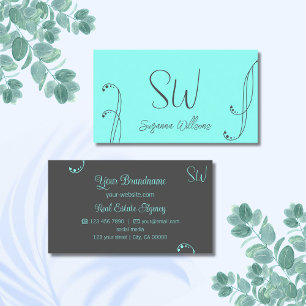 Stilvoll Aquamarin und grau modern Verziert mit Mo Visitenkarte