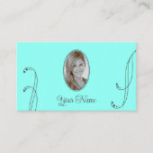 Stilvoll Aquamarin und grau Verziert mit Portrait Visitenkarte (Vorderseite)