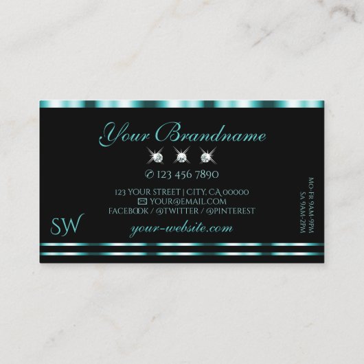 Stilvoll Aquamarine und schwarze Sparkling Diamond Visitenkarte (Rückseite)