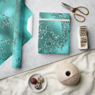 Stilvoll Aquamariner Shimmer-Glitzer- & Foil-Marmo Geschenkpapier