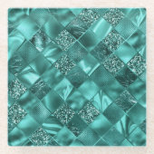 Stilvoll Aquamariner Shimmer Glitzer und Foil Diam Glasuntersetzer (Vorderseite)