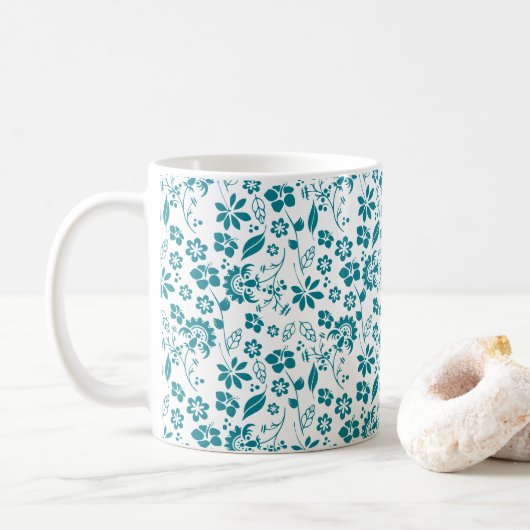 Stilvoll Aquamarines türkisfarbenes Blumenmuster Kaffeetasse (Mit Donut)