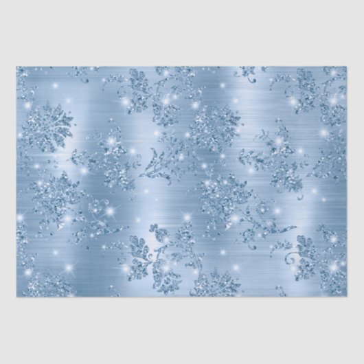 Stilvoll Baby Blue Glitzer and Foil Floral Seidenpapier (Vorderseite)