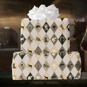 Stilvoll Beige Creme Reittier Diamond Muster Geschenkpapier
