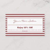 Stilvoll Beruflich gestreifter Haarsalon 10% Rabattkarte (Vorderseite)