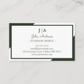 Stilvoll Berufliche Monogram Minimal Green Visitenkarte (Rückseite)