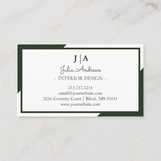 Stilvoll Berufliche Monogram Minimal Green Visitenkarte (Rückseite)