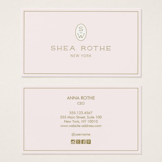 Stilvoll blassrosa Beruflich Modernes Monogramm (Vorne & Hinten)