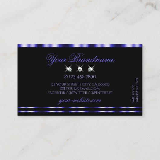 Stilvoll Blau und schwarz Sparkling Diamonds Elega Visitenkarte (Rückseite)