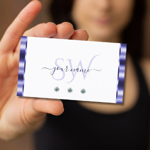 Stilvoll Blau und Weiß glänzende Juwelen Monogram Visitenkarte