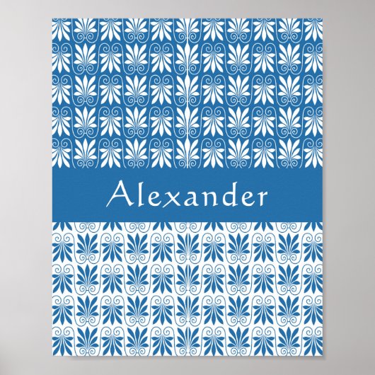 Stilvoll Blau & Weiß Griechisch Blütenmassage Poster (Vorne)