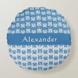 Stilvoll Blau & Weiß Griechisch Blütenmassage Rundes Kissen