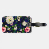 Stilvoll blorrosa Blume blaues Monogramm Muster Gepäckanhänger (Rückseite horizontal)