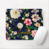 Stilvoll blorrosa Blume blaues Monogramm Muster Mousepad (Mit Mouse)