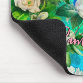 Stilvoll blorrosa Blume blaues Monogramm Muster Mousepad (Ecke)