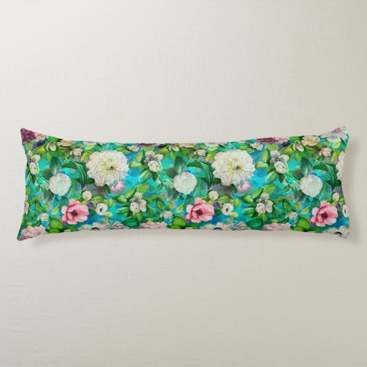 Stilvoll blorrosa Blume blaues Monogramm Muster Seitenschläferkissen (Vorderseite)