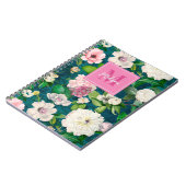 Stilvoll blorrosa Blume, grünes Monogramm-Muster Notizblock (Linke Seite)