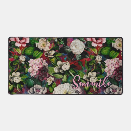 Stilvoll blorrosa Blume Rot-Monogramm-Muster Schreibtischunterlage (Vorderseite)