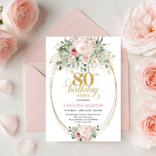 Stilvoll Bohemian Blush Floral Minimal 80 Geburtst Einladung