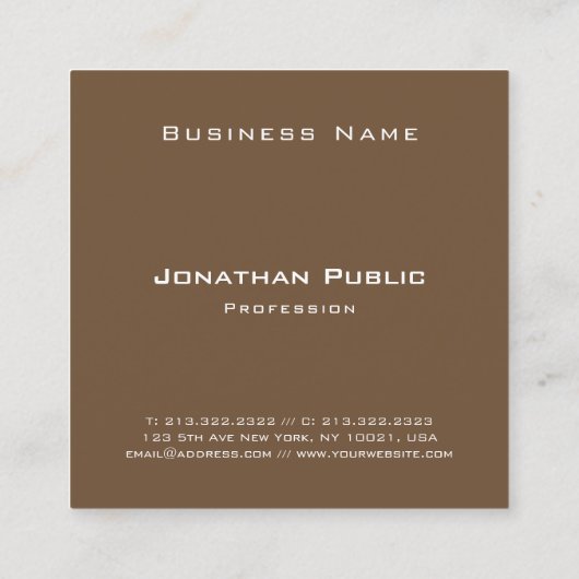 Stilvoll braun Künstlerisch simpel Modern Schlicht Quadratische Visitenkarte (Rückseite)
