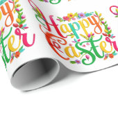Stilvoll Bunte Florale Frohe Ostern Geschenkpapier (Rolleneckpunkt)