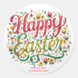 Stilvoll Bunte Florale Frohe Ostern Runder Aufkleber