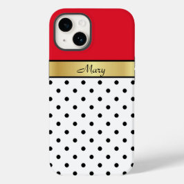 Stilvoll Cherry Red White Black Dotted, Gold Ribbo Case-Mate iPhone Hülle