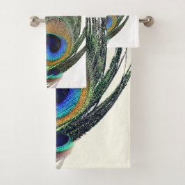 Stilvoll Chic Blue Green Peacock Feather Badhandtuch Set